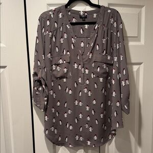 Torrid Charcoal Penguin Pattern Blouse